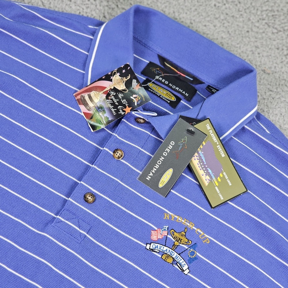 Ryder Cup Oakland Hills Polo Shirt Mens XL Golf Greg Norman Play Dry Striped 80s
